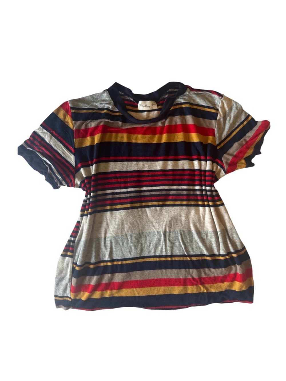 gaze Multicolor Striped Short Sleeve Tee — Navy, Red, Yellow, Gray